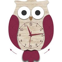 DEKORI Owl Wall Clock with Silent Pendulum – Wooden Decorative Clock, Quiet No-Tick Quartz Mov