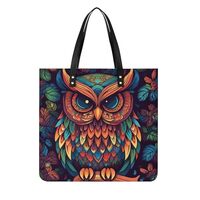 Large Color Owl Pattern Tote Bag Women Fashion PU Leather Handbags Top Handle Ladies Shoulder Bags T