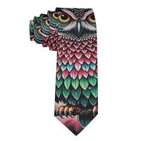 Supdreamc Modern Green And Pink Owl Wind Chimes Space Galaxy Skinny Necktie Ties, Mens 3D Pattern Pr