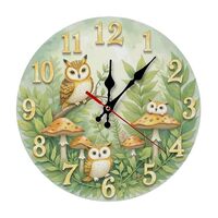 Owls Perched in Forest Clock Scene 10 Inch Silent Wall Clock,Frameless Wooden Round Clock with Quart