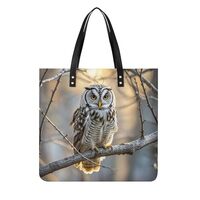 Owl on A Branch Tote Bag for Women Cute Grocery Shopping Bags Travel Large Shoulder Bag Leather Hand