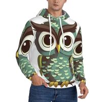 JHLMN Men's Pullover Hoodie Fleece Hooded Cartoon Green Cute Owl Sweatshirts with Pocket Casual