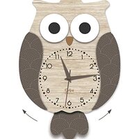 DEKORI Owl Wall Clock with Pendulum – Silent Non-Ticking Wooden Clock, Made in Italy, Cute Ani