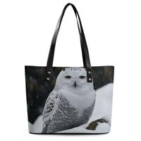 Large Tote Bag for Woman, Leather Handbag with Zipper, Slouchy Snow Owl Shoulder Bags with Sturdy Bo