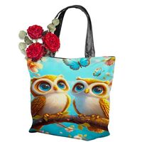 RWUTYTIUL Owl Blue Shoulder Bag for Women 17.3" x 11.8", Autumn Summer Leather Purses with