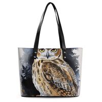 Large Tote Bag for Woman, Leather Handbag with Zipper, Slouchy Owl Shoulder Bags with Sturdy Bottom 
