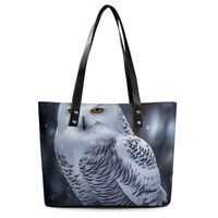 Large Tote Bag for Woman, Leather Handbag with Zipper, Slouchy Arctic Owl Shoulder Bags with Sturdy 