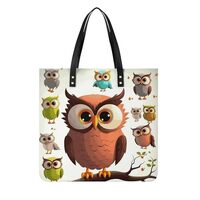 Cartoon Owl PU Leather Tote Bag for Women Work Large Capacity Shoulder Bag Top Handle Purses And Han