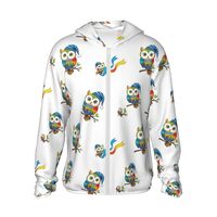 Supdreamc Men's UPF 50+ Technical Sun Hoodie Colorful Owl, Lightweight Full Zip Long Sleeve Wit