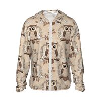 Supdreamc Men's UPF 50+ Technical Sun Hoodie Cute Owl, Lightweight Full Zip Long Sleeve With St