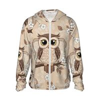 Supdreamc Unisex Lightweight Sun Block Hoodie Cute Owl, UPF 50+ Full Zip Long Sleeve Rash Guard For 