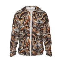 Supdreamc Men's Breathable UPF 50+ Sun Hoodie Owl Pattern Orange, Lightweight Full Zip Long Sle