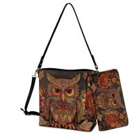 Rchsomd Owl Print Large Crossbody Hobo Bag with Wallet Set for Women, Waterproof 2 Pcs Bucket Bag Pu