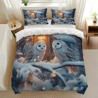 Yostasu Winter Owls Cabin Bedding Comforter Sets Bedding Set 3 Pieces (1 Duvet Cover 2 Pillowcases) 