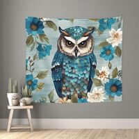 LZQPOEAS Owl Spring Flowers Turquoise Tapestry Wall Hanging Poster Banner Aesthetic Wall Tapestries 