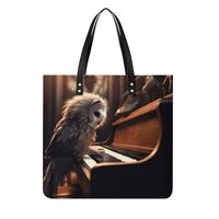 Owl Plays Piano Handbag Soft Genuine Leather Tote Shoulder Bag Purses And Handbag Top Magnetic Snap 