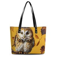 Classic PU Leather Tote Bag for Women, Large Capacity Lightweight Handbag with Zipper, Owl Branch Sh