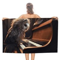 RLDOBOFE Oversize Owl Plays Piano Beach Towel 31" X 51" Double-Sided Absorbent Towel Quick