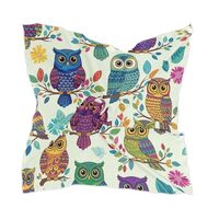 Flradish Colourful Owls Silk Like Head Scarf for Women,Soft Fashion Neck Scarf Square Satin Head Sca