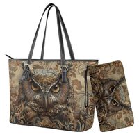 Baxinh Owl Printed Top Handle Handbag Set with Wristlet Wallet Lightweight Shoulder Purse Bucket Tot