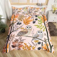 Cute Owl Duvet Cover Set Full Size,Jungle Tree Branches Leaves Bedding Sets 3Pcs for Kids Girls Boys