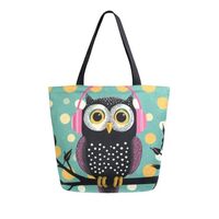 Owl with Pink Headphones Green Women's Tote Bag Canvas Shoulder Bag for Women Handbag for Work 