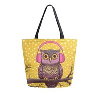 Owl with Pink Headphones Women's Tote Bag Canvas Shoulder Bag for Women Handbag for Work Travel