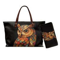 Sannovo Owl Printed Handbag and Wallet Set Womens Top Handle Handbag Set with Wristlet Wallet Pu Lea