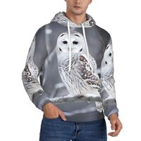 JHLMN Men's Pullover Hoodie Fleece Hooded Winter White Owl Sweatshirts with Pocket Casual Long 