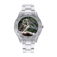 RLDOBOFE Men&rsquo;s Business Steel Band Watch, Stainless Steel Quartz Wild Owl Birds Printed Watch 