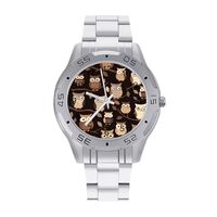 RLDOBOFE Men&rsquo;s Business Steel Band Watch, Stainless Steel Quartz Cute Brown Cartoon Owls Print