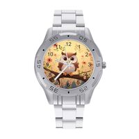 RLDOBOFE Men&rsquo;s Business Steel Band Watch, Stainless Steel Quartz Cute Owl Printed Watch with S