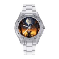 RLDOBOFE Men&rsquo;s Business Steel Band Watch, Stainless Steel Quartz Animal Elephant Owl Tree Moon