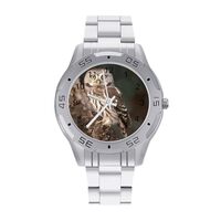 RLDOBOFE Men&rsquo;s Business Steel Band Watch, Stainless Steel Quartz Wildlife Animal Owl Printed W