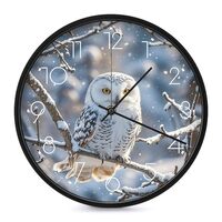 FekiLoot Winter White Owl Wall Clock 10 Inch Silent Non Ticking Battery Operated Round Wall Clock Mo