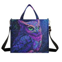 OTVEE Dark Blue Owl Bird Corduroy Tote Bag for Women Crossbody Purse Work Handbags - Small