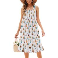GemGam Womens Summer Sleeveless Dresses Owl Birthday Cake Balloons Ruffles Collar Midi Sundresses fo