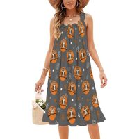 GemGam Womens Summer Sleeveless Dresses Owl Orange Circle Gray Ruffles Collar Midi Sundresses for Be