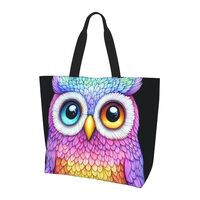 Colorful cute owl Ladies large capacity single shoulder shopping bag-Durable Water-Resistant Lightwe