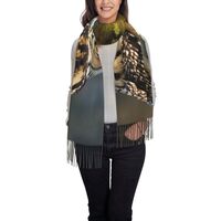 Svvcxzza Elegant Cute Brown Cartoon Owls Print Tassel Scarf For Women,Winter Scarf,77.6" Long W