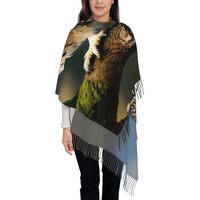 Svvcxzza Elegant Cute Brown Cartoon Owls Print Tassel Scarf, Warm Winter Accessory,77.6" X 28.3