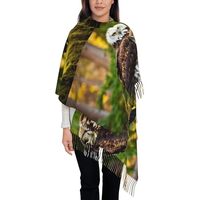 Svvcxzza Elegant Cute Brown Cartoon Owls Print Tassel Scarf, Warm Winter Accessory,77.6" X 28.3