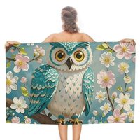 ERSTSNCK Owl Spring Flowers Turquoise Beach Towel 31" X 51" Oversized Absorbent Towels Qui