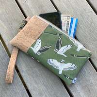 Short-eared Owl Wristlet | Cork, Linen, Hemp | eco-friendly gift for birder | zipper pouch
