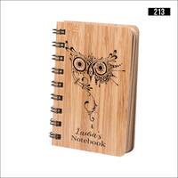 Owl pocket notebook in bwood, personalized, small bamboo notebook,