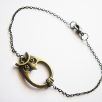 Sideways Owl Bracelet, Owl Jewelry, Big Owl Bracelet, Everyday wear, Owl Charm Bracelet, Brass Brace