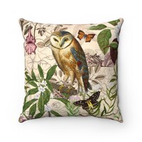 Vintage Inspired Owl Butterflies Botanical Jasmin Flowers Pattern Cushion Cover Throw Pillow Case