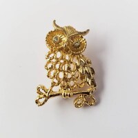 Vintage Brooch Owl Rhinestone Eyes Retro Collectible Pin Costume Jewelry