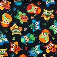 Cotton Owl Fabric, Aviary, Bird, Kids, Nursery,