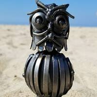Recycled Metal OWL Art Statue,Handmade Steel Sculpture with Turn,Made from Nuts,Bolts,Bits and Piece